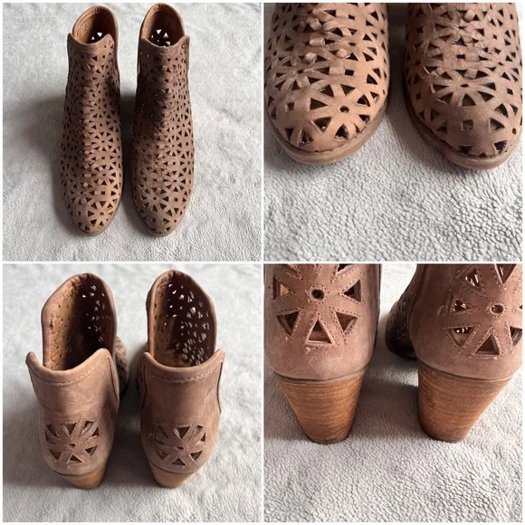 Musse & Cloud Athena Leather Laser Cut Western Ankle Boot Booties Tan Brown 10 - Picture 4 of 17